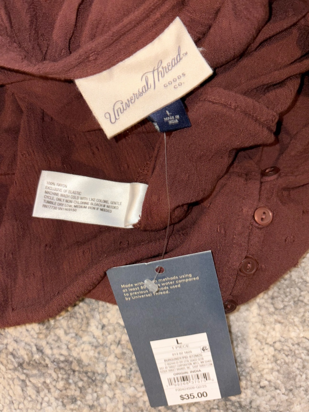 Universal Thread Button-Front Brown Textured Blouse - Picture 2 of 4